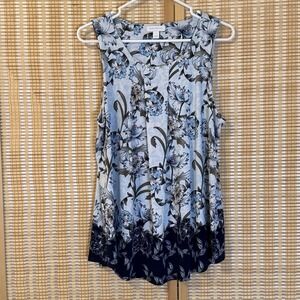 Charter Club Women's L Top Sleeveless Pleated Floral Cottagecore Fairycore